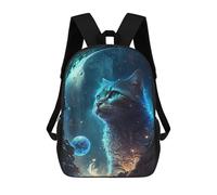 sinyumoney Magical Celestial Cat Portal Kids School Backpack School Bag 3D Printed School Bag for Boys Elementary And Middle School Students 17inch