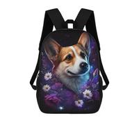 sinyumoney Magical Corgi with Flowers -2 3D Printed Children's 17 Inch Backpacks 3D Printed Casual School Bag for Boys Elementary And Middle