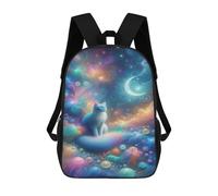 sinyumoney Magical Cosmic Cat Artwork 17 Inch Backpacks Kids Schoolbag,3D Printed Elementary And Middle School Students Backpacks for Boys Girls