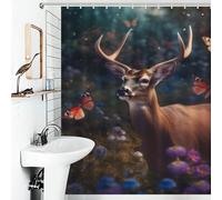 sinyumoney Magical Deer Butterflies Shower Curtain Waterproof Mould Quick Drying Proof Resistant Bathroom Curtains Modern Art for Stalls Bathtubs 56.30x70.87Inch（143x180cm）