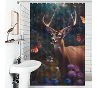 sinyumoney Magical Deer Butterflies Shower Curtains Mould Proof with Hooks Waterproof Fabric Modern Polyester Water Repellent for Bathroom 46.85x70.87Inch（119x180cm）