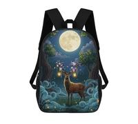 sinyumoney Magical Deer in Moonlight Forest Children's Backpack, 3D Printed School Backpack, Backpack for Boys Girls, Adjustable School Bag for Primary School 17inch