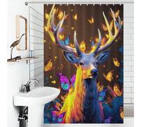 sinyumoney Magical Deer with Butterflies Shower Curtains Mould Proof Waterproof Polyester Fabric Modern Polyester Water Repellent for Home Bathroom Toile 46.85x70.87Inch（119x180cm）