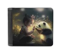 sinyumoney Magical Encounter Child Meets Panda 3D Print Men's Wallet Holds Bills Credit RFID Blocking Stylish Banknote Compartments Fashion Slim Wallets 11.7cm*9.5cm
