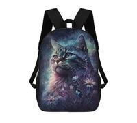sinyumoney Magical Fantasy Cat Art Print 3D Printed 17 Inch School Backpack Casual Children's Backpacks 3D Printed for Boys Elementary And Middle
