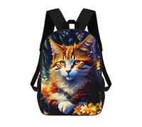 sinyumoney Magical Fantasy Cat Artwork -3 Children's Backpack, 17 Inch 3D Printed School Backpack, Backpack Cartoon Adjustable School Bag for Primary School