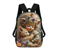 sinyumoney Magical Fantasy Cute Child with Cat in Flowers School Backpack Water Resistant School Bag Business Backpack for Girls Boys Teenage 17inch