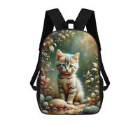 sinyumoney Magical Forest Kitten Children's Backpack, 17 Inch 3D Printed School Backpack, Backpack Cartoon Adjustable School Bag for Primary School