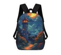 sinyumoney Magical Forest Pathway with Tower Rucksacks 3D Printed Children 17inch Backpacks Fashion Casual Daypack Travel Bags Outdoor Casual Daypack for Boy And Girl