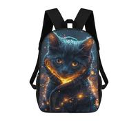sinyumoney Magical Grey Cat Glowing 3D Printed 17inch Kids School Backpack School Bag Fashion Rucksacks for Boys Elementary And Middle School Students