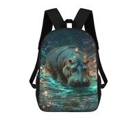 sinyumoney Magical Hippo Pond Backpacks Kids 17inch School Backpack School Bag 3D Printed School Bag for Boys Elementary And Middle School Students