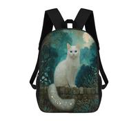 sinyumoney Magical Moonlit Cat Garden School Backpack Large School Backpack for Boys for Campus Outdoor Travel Sports 17inch