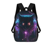 sinyumoney Magical Neon Cat Portrait Children's Backpack, 3D Printed School Backpack, Backpack for Boys Girls, Adjustable School Bag for Primary School 17inch
