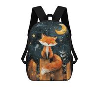 sinyumoney Magical Night Fox Illustration School Backpack Fashion Stationery Backpack Waterproof Casual Daypacks for Men/Women 17inch
