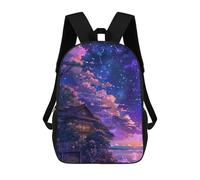 sinyumoney Magical Night Sky with Traditional House Backpack School Bag Rucksack Casual Daypacks School Work Travel Bag for Teenage Girls Boys Women Men 17inch