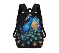 sinyumoney Magical Peacock Artwork 3D Printed 17inch School Bag Children's School Backpack Travel Backpacks Casual Fashion Bag for Kids School Students