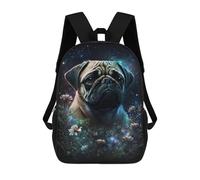 sinyumoney Magical Pug Garden Art Print Backpack School Bag Lightweight Airport College Students Back Pack for School/Work/Travel 17inch