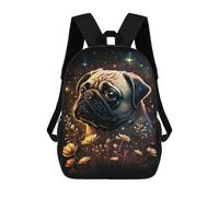 sinyumoney Magical Pug with Flowers -1 School Backpack Lightweight Airport College Students Back Pack for Boys/Girls/Teenagers 17inch