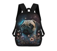sinyumoney Magical Pug with Flowers Backpack School Bag High Secondary School Bags Casual Backpack for Teenage Girls Boys Women Men 17inch