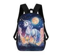 sinyumoney Magical Unicorn Under The Moonlight Backpacks Kids School Backpack School Bag 3D Printed Fashion School Bags for Boys Elementary And Middle School Students 17inch