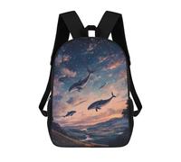 sinyumoney Magical Whales Flying Over Landscape at Sunset Kids School Backpack School Bag 3D Printed School Bag for Boys Elementary And Middle School Students 17inch