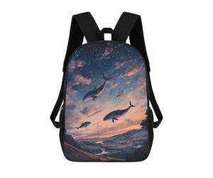 sinyumoney Magical Whales Flying Over Landscape at Sunset Kids School Backpack School Bag 3D Printed School Bag for Boys Elementary And Middle School Students 17inch