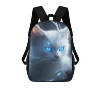 sinyumoney Magical White Cat with Glowing Eyes 3D Printed 17inch School Bag Children's School Backpack Travel Backpacks Casual Fashion Bag for Kids School Students