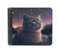 sinyumoney Magical Winter Cat Gazing 3D Print Clutch Purse ID Window Coin Slots Note Section Soft Convenient Purse Youth Guys 11.7cm*9.5cm