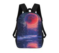sinyumoney Magical Winter Forest with Giant Red Moon Children's Backpacks School Backpack 3D Printed for Kids Travel Rucksacks Book Bags Kids 17inch School Bag
