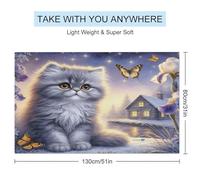 sinyumoney Magical Winter Night Cat Scene Basics Towel Set Quick-Dry Lightweight Beach Towel Super Soft Hotel Quality 130cm*80cm