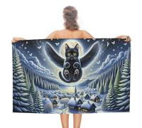 sinyumoney Magical Winter Night Scene with Flying Cat Towels Bathroom Ultra Soft Highly Beach Towel for Men Women Body Cleaning 130cm*80cm