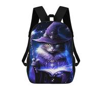 sinyumoney Magical Wizard Cat Art Print 17 Inch Backpacks Kids Schoolbag,3D Printed Elementary And Middle School Students Backpacks for Boys Girls