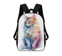 sinyumoney Maine Coon Cat Children's Backpack, 17 Inch 3D Printed School Backpack, Backpack Cartoon Adjustable School Bag for Primary School