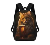 sinyumoney Maine Coon Cat Tavern Beer Children's School Backpack 3D Printed for Kids Travel Rucksacks Book Bags for Boys Elementary School Students 17inch
