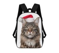 sinyumoney Maine Coon Cat with Santa Hat Portrait Rucksack Large School Backpack for Boys - Perfect for Travel, Work And Daily Use 17inch