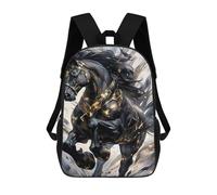 sinyumoney Majestic Black Horse Backpacks Kids School Backpack School Bag 3D Printed Fashion School Bags for Boys Elementary And Middle School Students 17inch