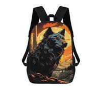 sinyumoney Majestic Black Wolf Moon Backpacks Kids School Backpack School Bag 3D Printed School Bag for Boys Elementary And Middle School Students 17inch