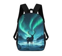 sinyumoney Majestic Deer Aurora School Backpack for Girls 17inch Casual Daypack Lightweight Rucksack Boy Girl Backpack for Middle School Students