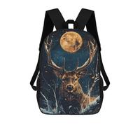 sinyumoney Majestic Deer Under Full Moon School Backpack Rucksack Casual Daypacks School Work Travel Bag for Camping Outdoor Adventures And Daily Travel 17inch