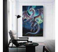 sinyumoney Majestic Dragon Under Aurora Borealis Canvas Wall Art Prints Hanging Poster Yoga Studio Room Decor Inner Peace Reiki Wall Art Spiritual Healing Gift for Family Friend 20x30inch(50x75cm)
