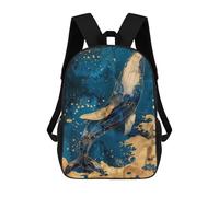 sinyumoney Majestic Gold Whale Backpacks Kids Student Schoolbag,3D Printed Backpacks,Elementary And Middle School Students Backpacks for Boys Girls 17inch