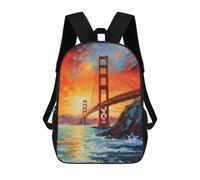 sinyumoney Majestic Golden Gate Kids' Book Bag 3D Printing School Bag Boys And Girls Cool Knapsack Casual Back Bag for School Students 17inch