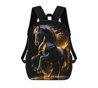 sinyumoney Majestic Star Black Horse with Golden Light Backpack School Secondary Causal Travel High School Bags for Campus Outdoor Travel Sports 17inch