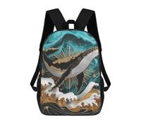sinyumoney Majestic Whale in Golden Waves School Backpack School Secondary High School College Backpack Travel for Men/Women 17inch
