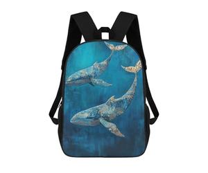 sinyumoney Majestic Whales of Gold - Two Whales in Blue School Backpack Computer Rucksack for School/Work/Travel for Girl, Teen Girls 17inch