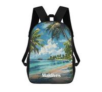 sinyumoney Maldives Tropical Beach Paradise Backpacks Kids School Backpack School Bag 3D Printed Fashion School Bags for Boys Elementary And Middle School Students 17inch