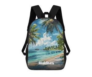 sinyumoney Maldives Tropical Beach Paradise School Bag Bookbag 3D Printed Children's Backpacks for Kids Boy Girl Book Bags Kids School Bag Travel Rucksacks 17inch