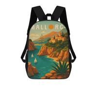 sinyumoney Mallorca Travel Poster Spain - Mediterranean Cliffs & Sea Breeze Kids School Backpack 3D Printed Fashion School Bag Casual School Bag for Boys Elementary And Middle School Students 17inch