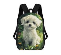 sinyumoney Maltese Dog Puppy in Flowers Backpack School Water Resistant Computer Rucksack for Boys/Girls/Teenagers 17inch