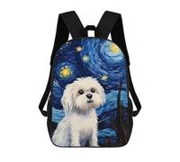 sinyumoney Maltese Dog Starry Night Backpack School Bag Large School Backpack for Boys for Teenage Girls Boys Women Men 17inch